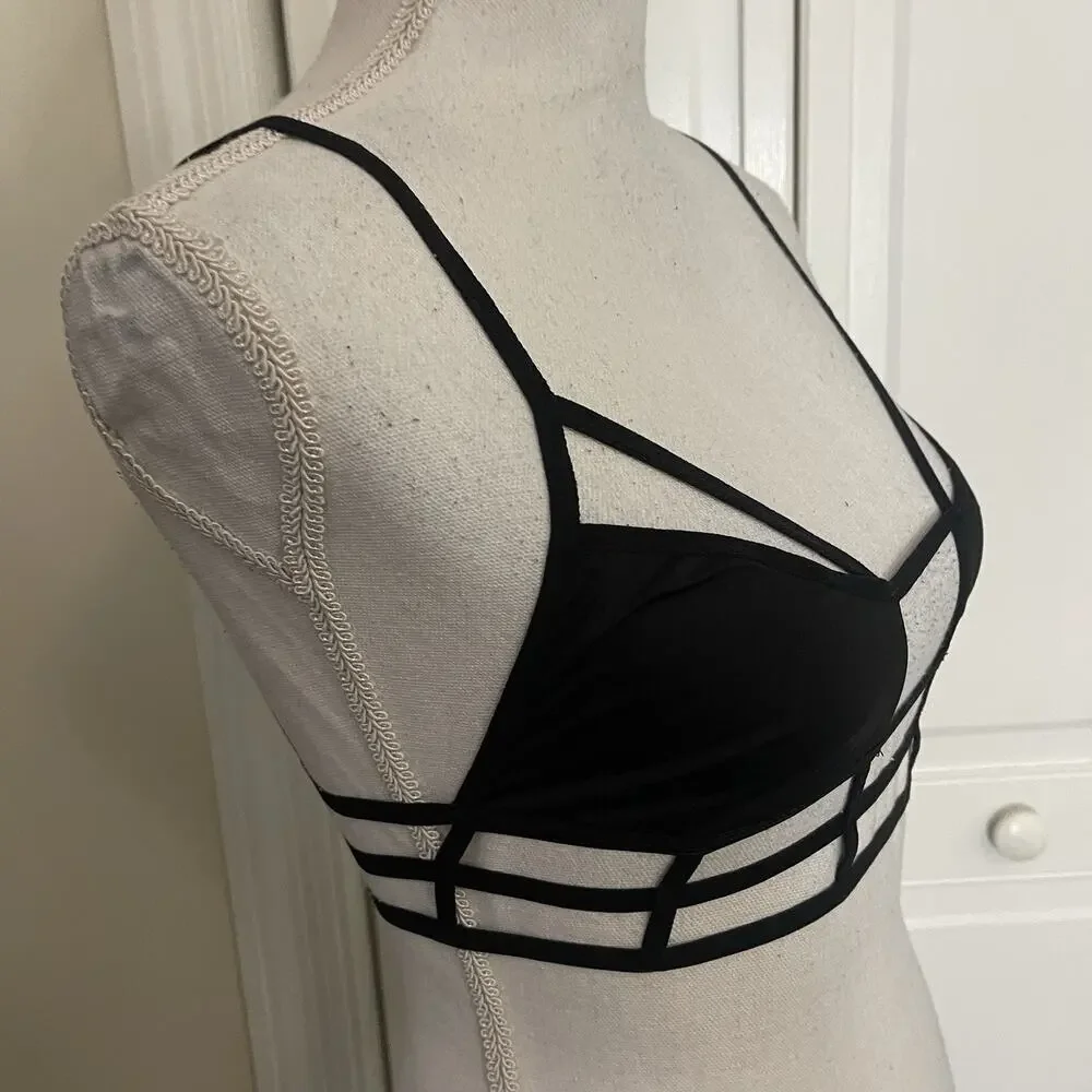 Women’s Sexy Bra Cross Lines Sexy Strappy Lightweight Lingerie No Pad Black S-L‎